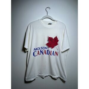 Vintage Molson Canadian Beer T-Shirt Hanes White Maple Leaf Graphic Mens